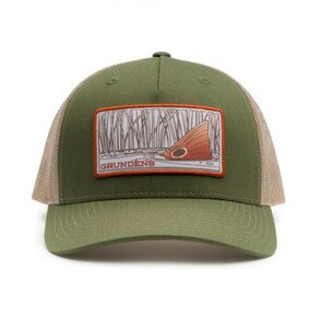 Grundens Redfish Trucker Hat in Army Olive and Tan